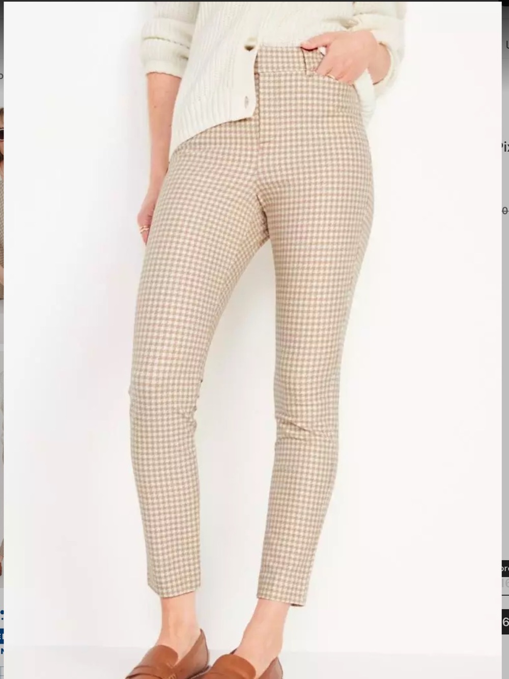 Old Navy Women’s Pixie High Rise Beige Gingham Ankle Pants Size 12 Stretch - Picture 2 of 10